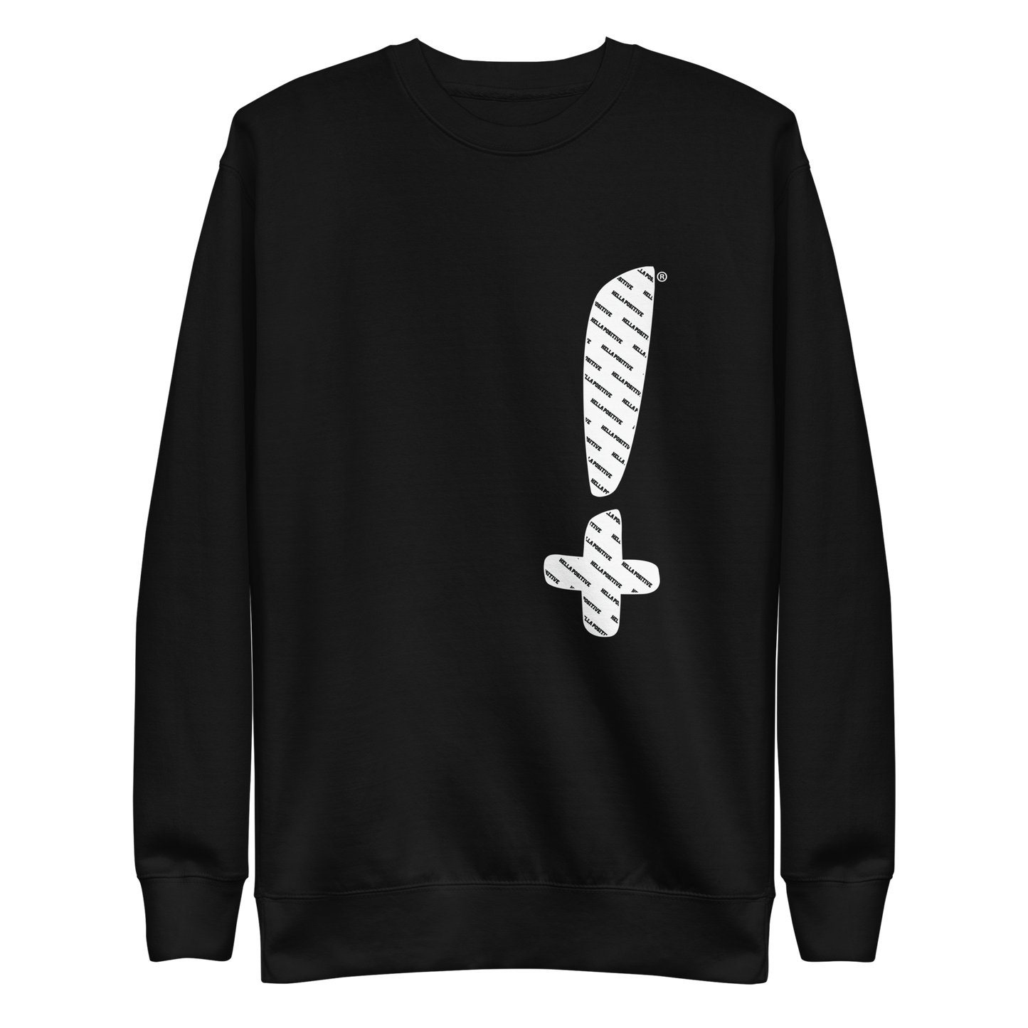 Hella Positive Offset Exclamation Slanted Crewneck Sweater