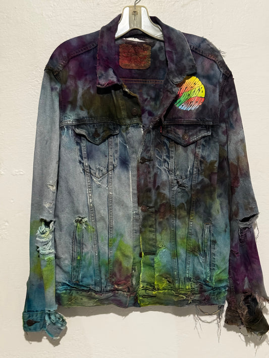 Hella Positive Summer Tie Dyed Denim distressed Jacket - Large
