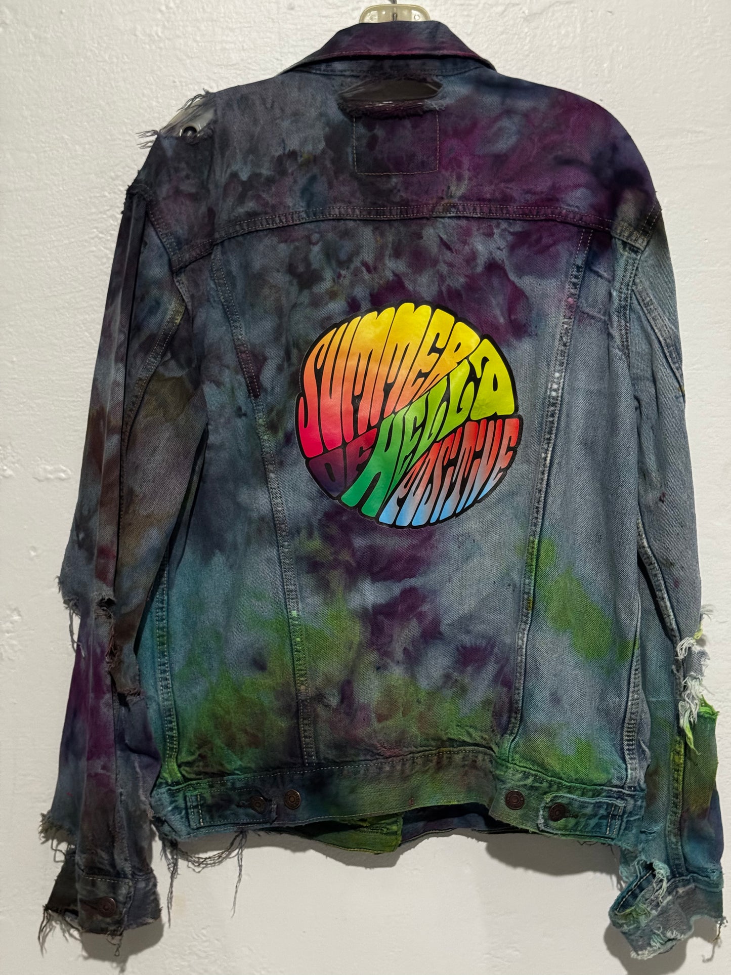 Hella Positive Summer Tie Dyed Denim distressed Jacket - Large