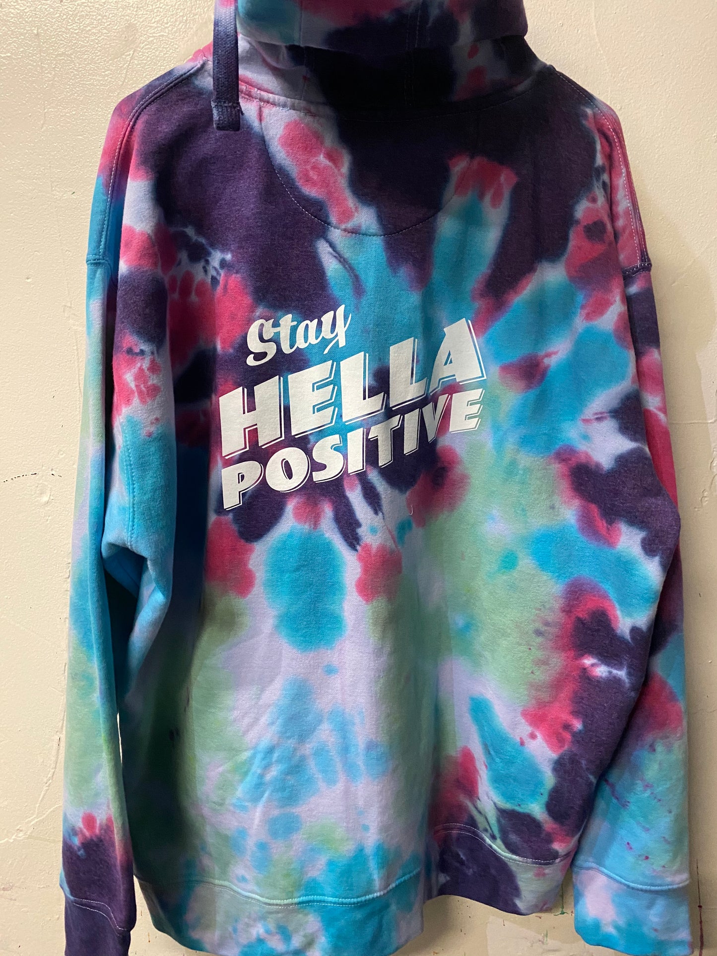 Stay Hella Positive Tie Dye Zip-Up Hoodie - XL