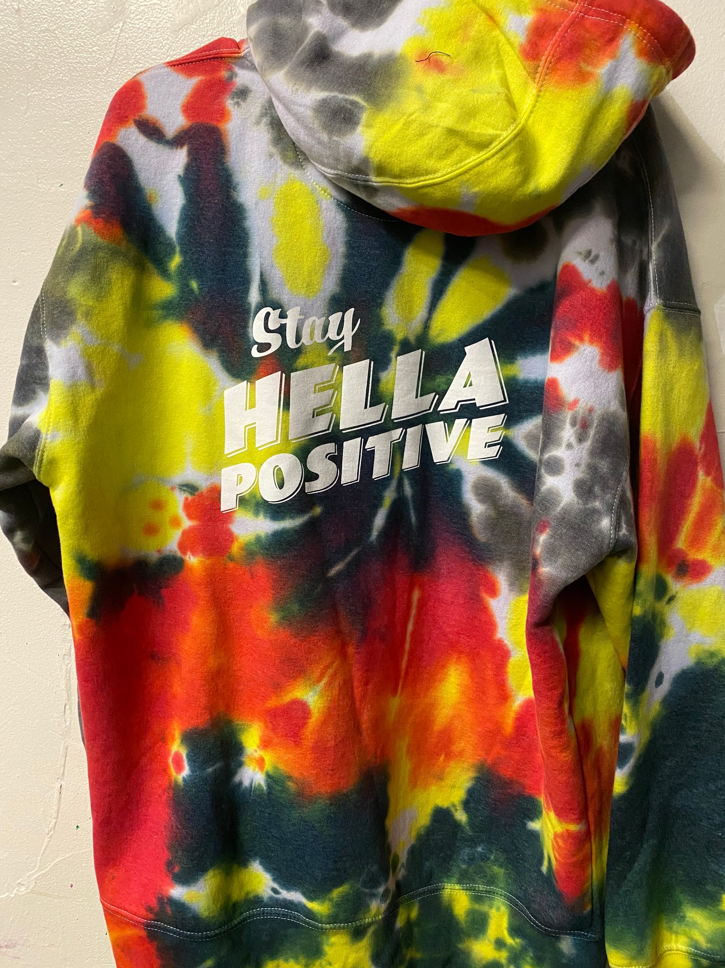 Stay Hella Positive Tie Dye Zip-Up Hoodie - XL