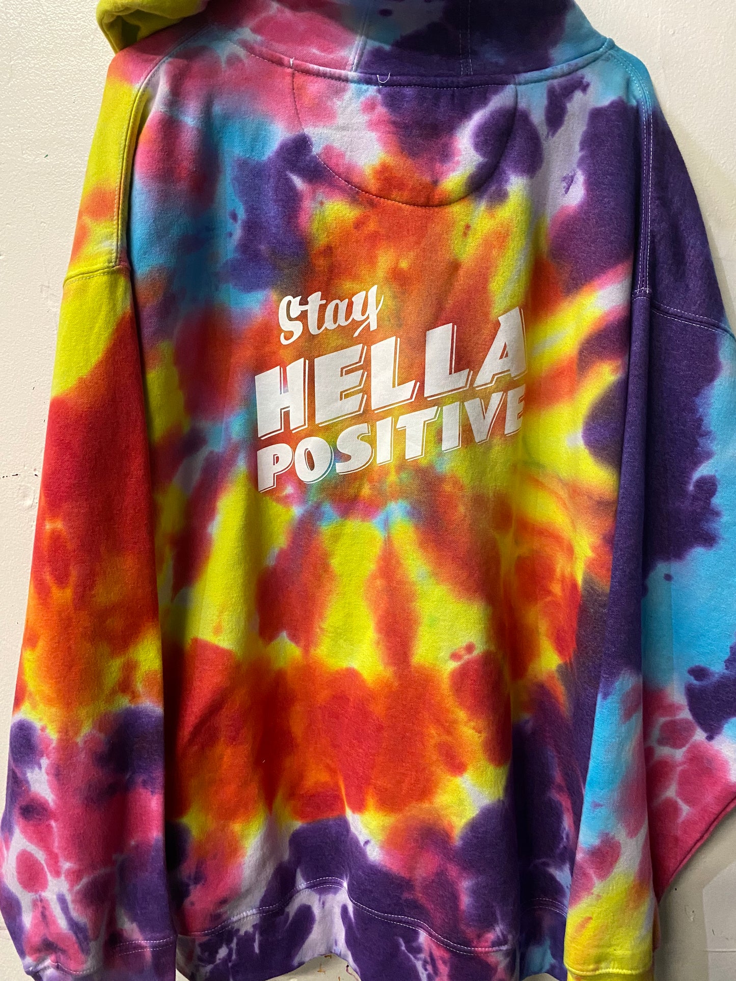Stay Hella Positive Tie Dye Zip-Up Hoodie - 2XL