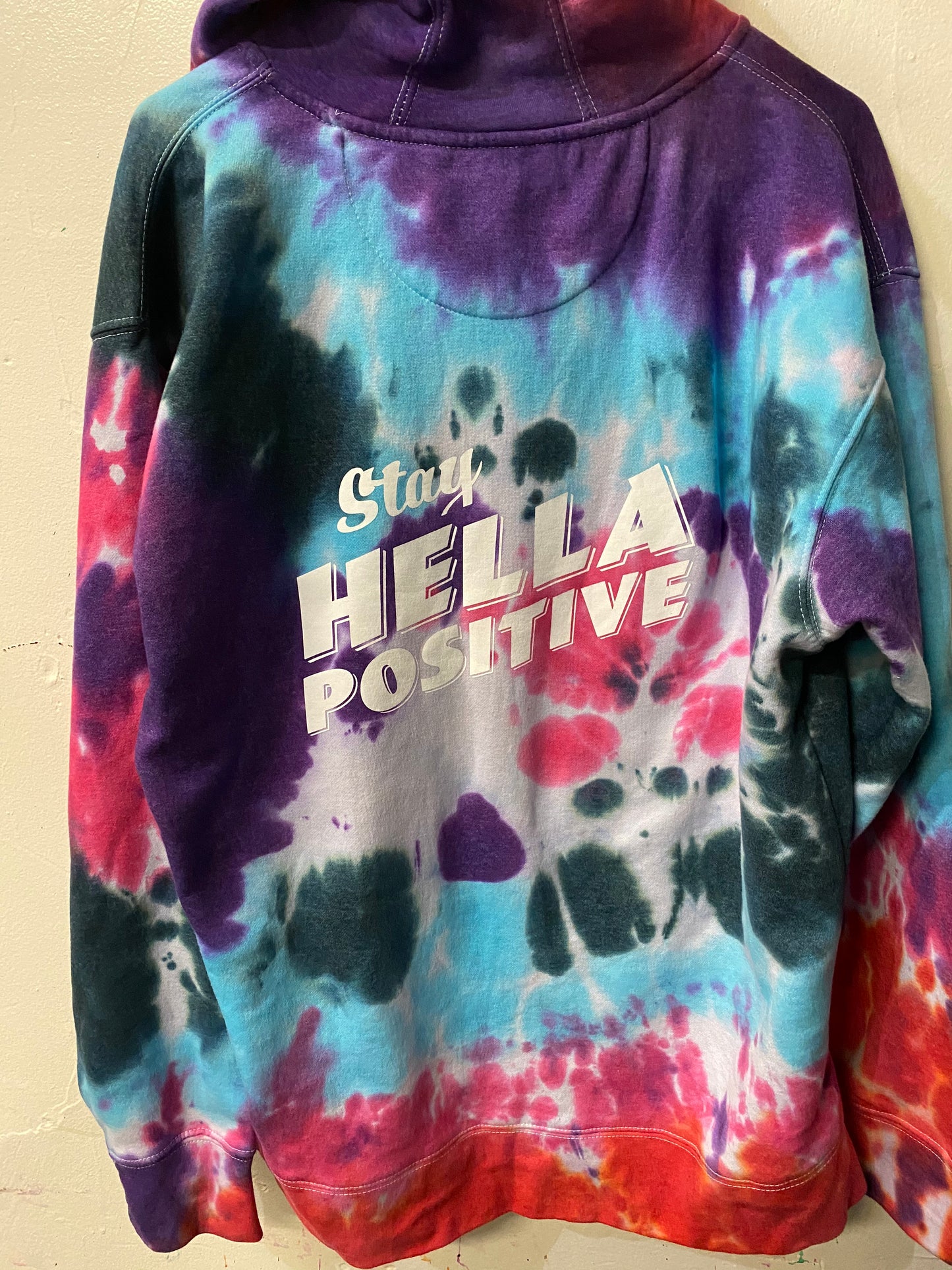 Stay Hella Positive Tie Dye Zip-Up Hoodie - Large