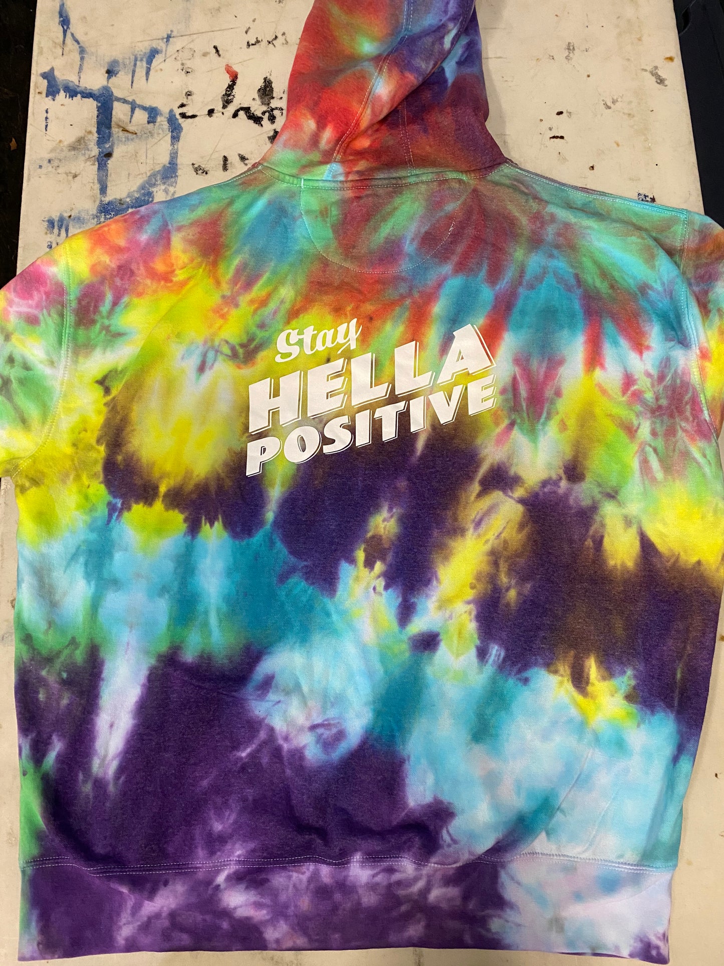 Stay Hella Positive Tie Dye Zip-Up Hoodie - 2XL