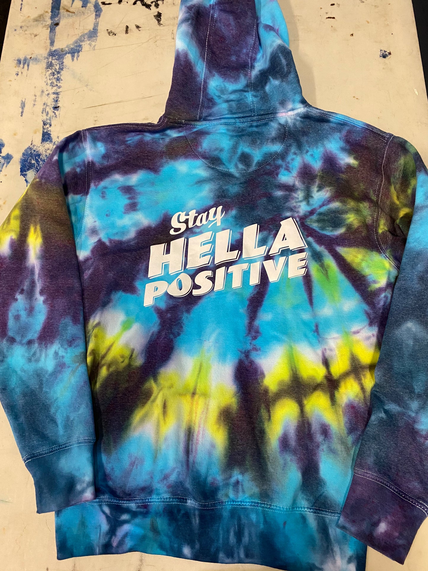 Stay Hella Positive Tie Dye Zip-Up Hoodie - Small