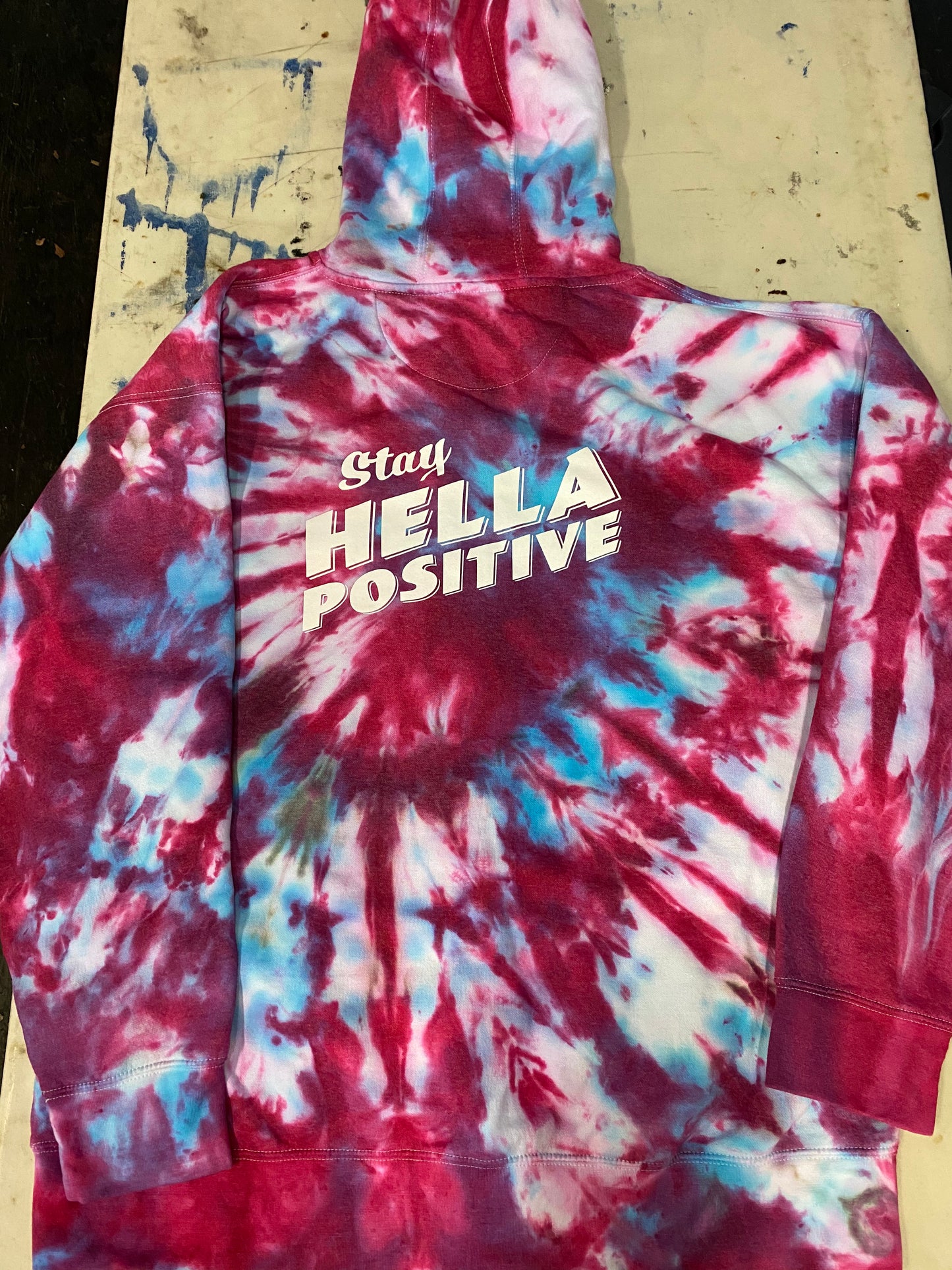 Stay Hella Positive Tie Dye Zip-Up Hoodie - 2XL