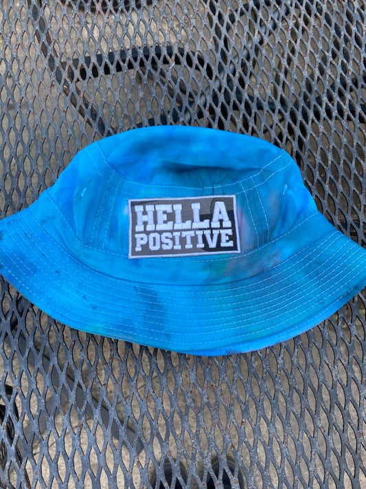 Hella Positive Tie Dye Bucket Hat with Glow in the Dark Camo print patch - Medium