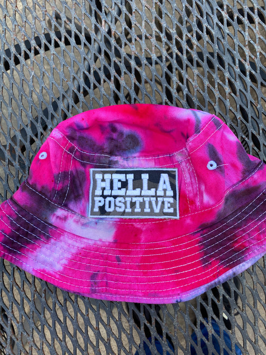 Hella Positive Tie Dye Bucket Hat with Glow in the Dark Camo print patch - Medium
