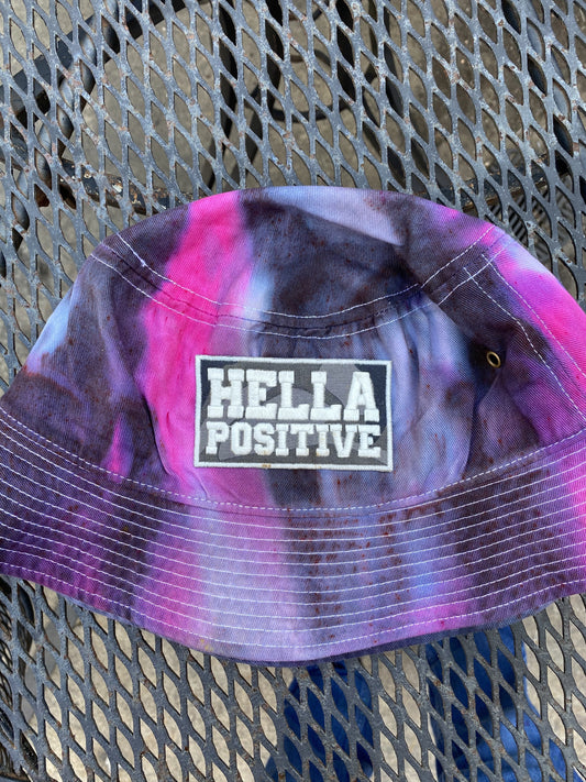 Hella Positive Tie Dye Bucket Hat with Glow in the Dark Camo print patch - Large