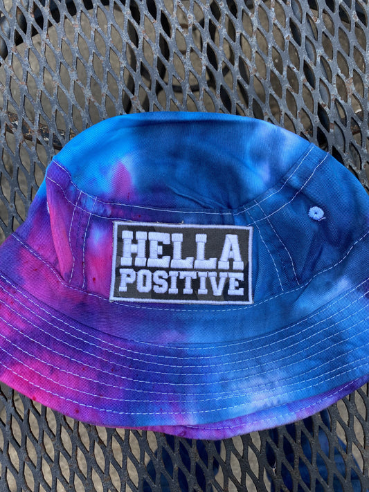 Hella Positive Tie Dye Bucket Hat with Glow in the Dark Camo print patch - Medium