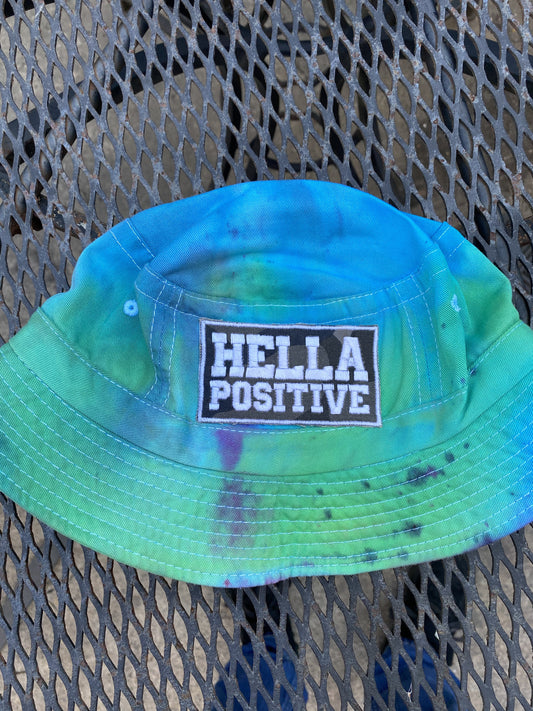 Hella Positive Tie Dye Bucket Hat with Glow in the Dark Camo print patch - Medium