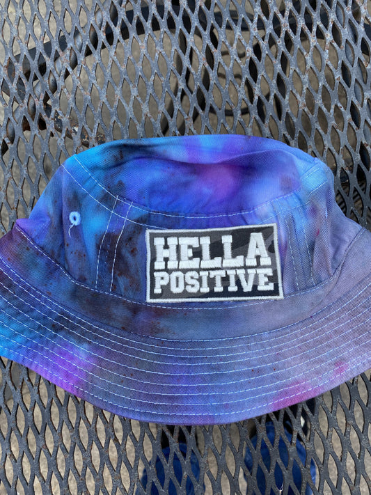 Hella Positive Tie Dye Bucket Hat with Glow in the Dark Camo print patch - Medium