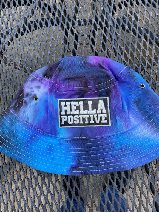 Hella Positive Tie Dye Bucket Hat with Glow in the Dark Camo print patch - Large