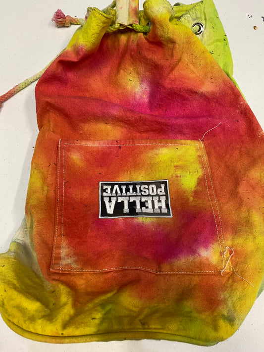 Hella Positive Tie Dye Back pack with drawstring cord
