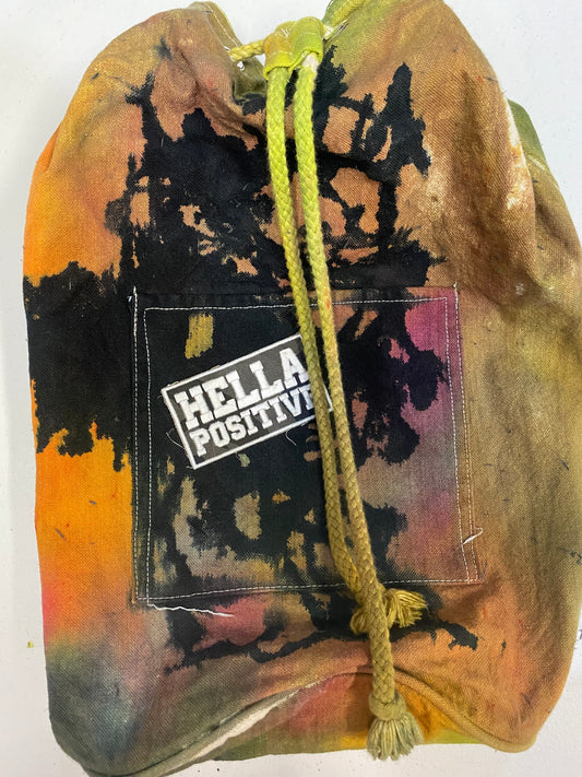 Hella Positive Tie Dye Back pack with drawstring cord