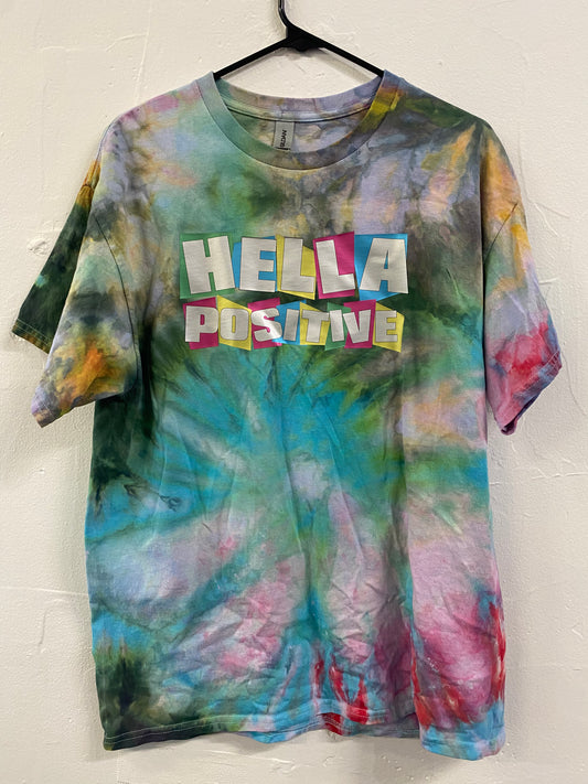 Hella Positive Retro Metalic Tie Dye t shirt - Large
