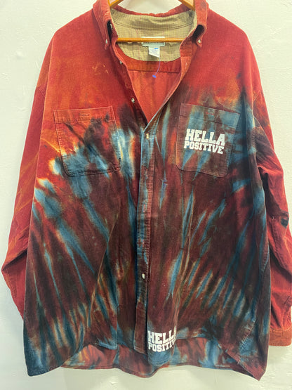 Upcycled - Hella Positive Bleach // Tie Dye Corduroy Button Down - 2XL