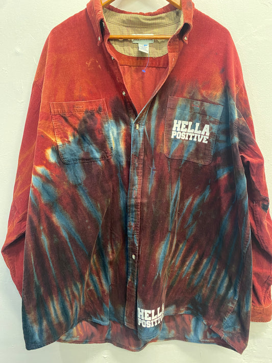 Upcycled - Hella Positive Bleach // Tie Dye Corduroy Button Down - 2XL