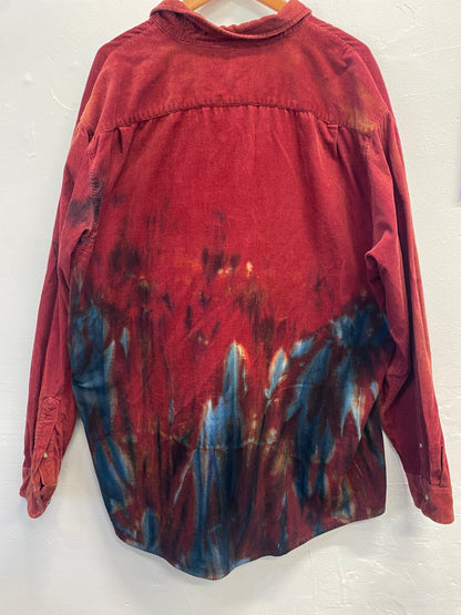 Upcycled - Hella Positive Bleach // Tie Dye Corduroy Button Down - 2XL