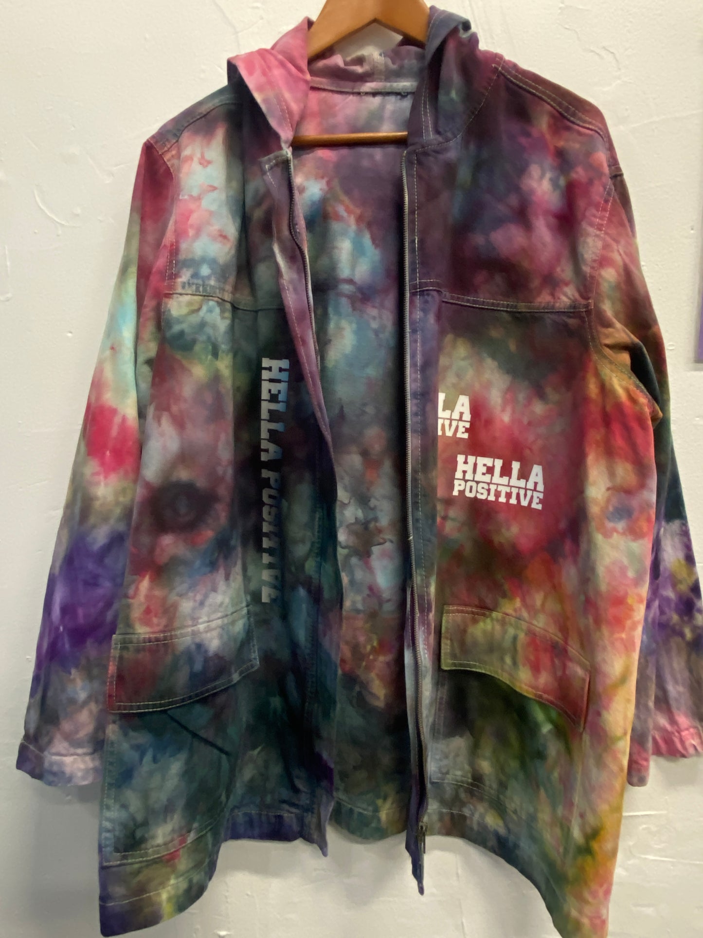 Upcycled - Bleach // Tie Dye Jean hooded jacket - 3XL