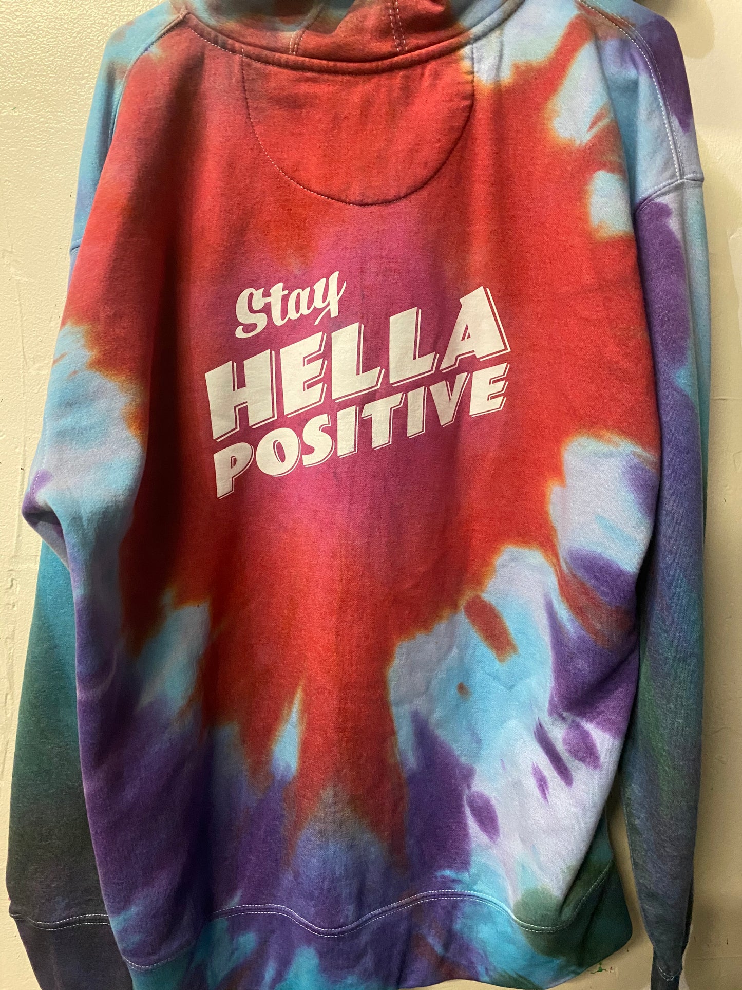 Stay Hella Positive Tie Dye Zip-Up Hoodie - XL