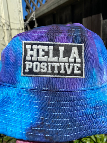 Hella Positive Tie Dye Bucket Hat with Glow in the Dark Camo print patch - Large