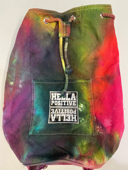 Hella Positive Tie Dye Back pack with drawstring cord