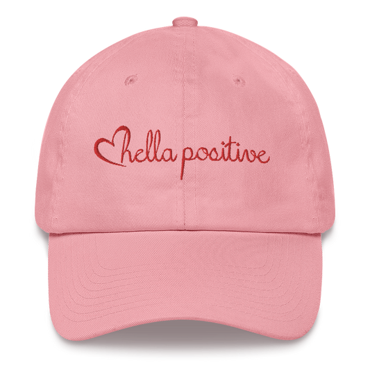 Love Hella Positive Dad Hat Pink and Red